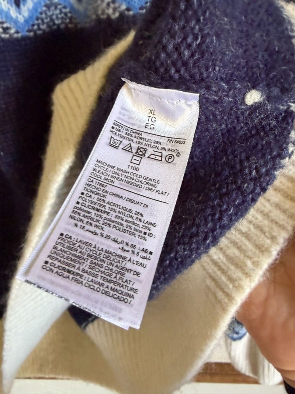 Old Navy XL Fair Isle Wool Blend Pullover Sweater Blue Cream - Picture 8 of 8